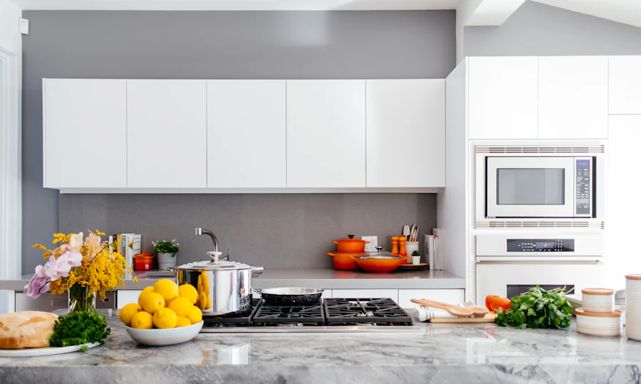 A sparkling modern kitchen with wiped counters and a gleaming hob